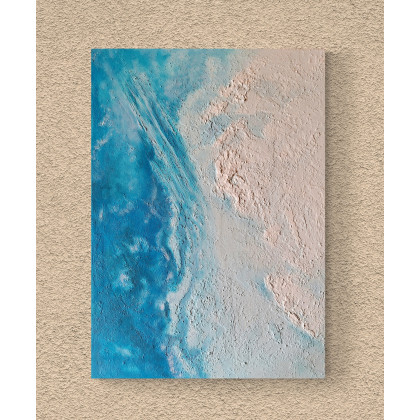 Obraz ręcznie malowany akrylami na płótnie strukturalny abstrakcja morze minimalistyczna 55×76, Yulia Szczerbak, obrazy akryl