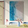Obraz ręcznie malowany akrylami na płótnie strukturalny abstrakcja morze minimalistyczna 55×76