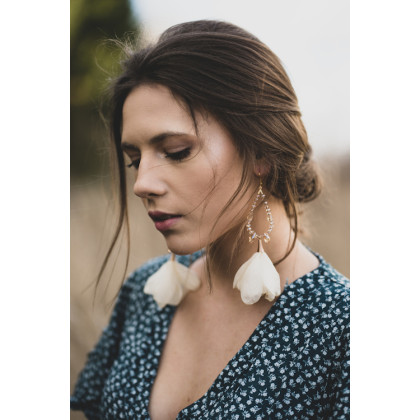 Długie śmietankowe kolczyki kwiaty ecru ślub wesele komunia, Soutacheria, kolczyki 