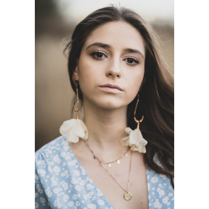 Długie śmietankowe ecru kolczyki kwiaty ślub wesele komunia, Soutacheria, kolczyki 