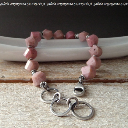 szarotka - bransoletki - PUDROWA bransoletka z rodonitu i srebra foto #2