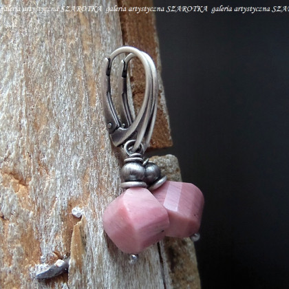 PUDROWE kolczyki z rodonitu i srebra, szarotka, kolczyki 