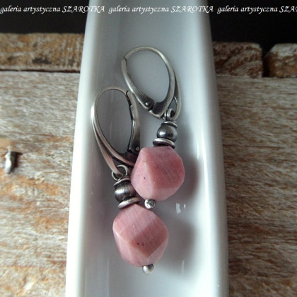 szarotka - kolczyki  - PUDROWE kolczyki z rodonitu i srebra foto #2