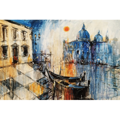 Gondole i Wenecja..., Dariusz Grajek, olej + akryl