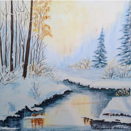 KOMPLET RĘCZNIE MALOWANYCH OBRAZÓW - TRYPTYK NATURY ZIMOWE ZAMYŚLENIE (darmowa dostawa), Marzena Dymek, obrazy akryl