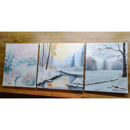 Marzena Dymek - obrazy akryl - KOMPLET RĘCZNIE MALOWANYCH OBRAZÓW - TRYPTYK NATURY ZIMOWE ZAMYŚLENIE (darmowa dostawa) foto #3