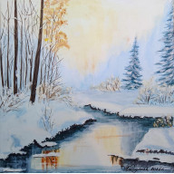 KOMPLET RĘCZNIE MALOWANYCH OBRAZÓW - TRYPTYK NATURY ZIMOWE ZAMYŚLENIE (DARMOWA DOSTAWA)