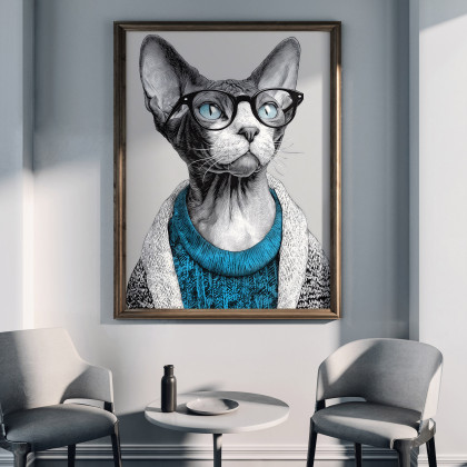 Justyna Jaszke - plakaty - Kot w niebieskim swetrze - grafika na plakacie na A3 foto #1