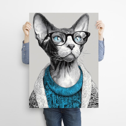 Justyna Jaszke - plakaty - Kot w niebieskim swetrze - grafika na plakacie na A3 foto #2