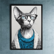 KOT W NIEBIESKIM SWETRZE - GRAFIKA NA PLAKACIE NA A3