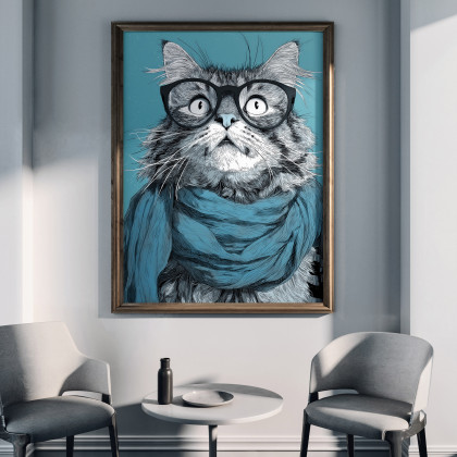 Justyna Jaszke - plakaty - Kot w niebieskim szaliku - grafika na plakacie na A3 foto #1