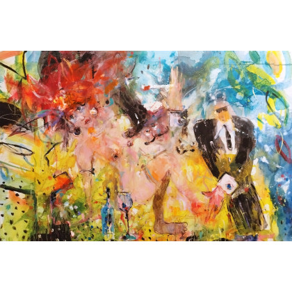 Śniadanko na trawie....., Dariusz Grajek, olej + akryl