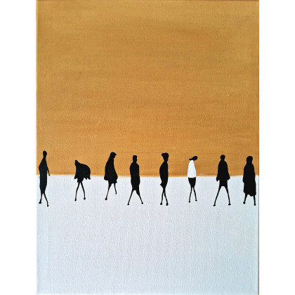 Obraz ręcznie malowany akrylami na płótnie abstrakcja minimalistyczna ze złotem 30×40, Yulia Szczerbak, obrazy akryl