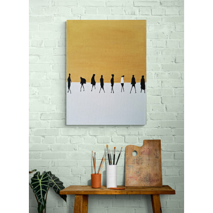 Yulia Szczerbak - obrazy akryl - Obraz ręcznie malowany akrylami na płótnie abstrakcja minimalistyczna ze złotem 30×40 foto #1