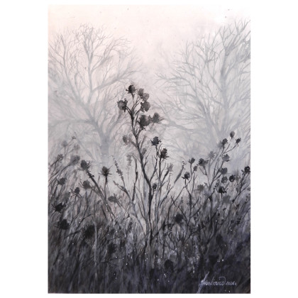 Jolanta Frankiewicz - obrazy akwarela - Jesienne trawy- monochromatyczna akwarela A3 foto #1