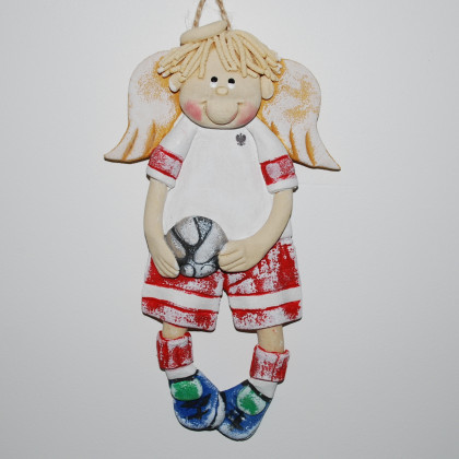 Będę piłkarzem - aniołek z masy solnej, prezent, dekoracja, magosza, anioły i aniołki