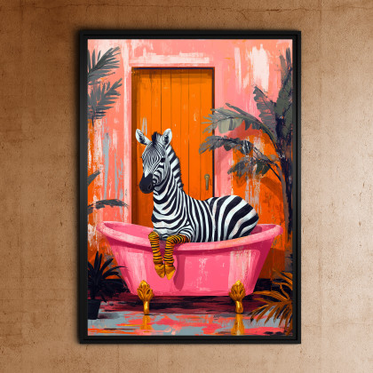 Zebra w różowej wannie - grafika na plakacie na A3, Justyna Jaszke, plakaty