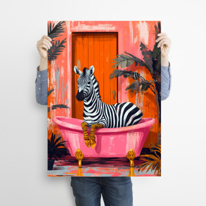 Justyna Jaszke - plakaty - Zebra w różowej wannie - grafika na plakacie na A3 foto #2