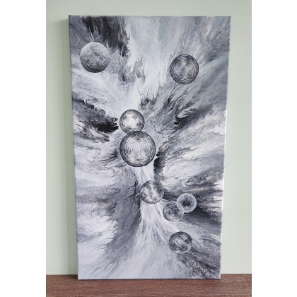 Elżbieta Hanarz - obrazy akryl - Czarno-biała Abstrakcja na płótnie 40x70 foto #1