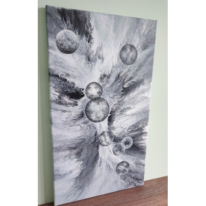 Elżbieta Hanarz - obrazy akryl - Czarno-biała Abstrakcja na płótnie 40x70 foto #2