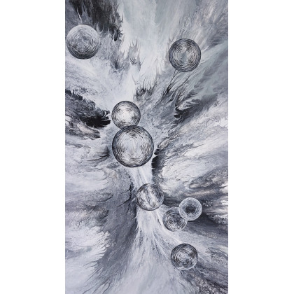 Elżbieta Hanarz - obrazy akryl - Czarno-biała Abstrakcja na płótnie 40x70 foto #3