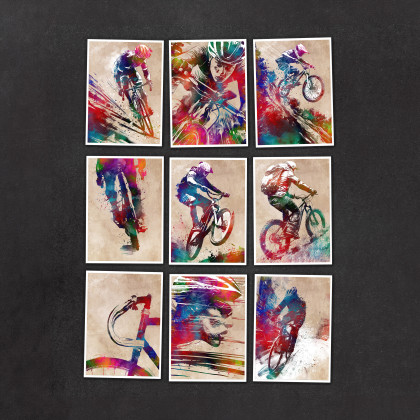 Rowerzyści 1 - zestaw 9 grafik 15x21 cm, Justyna Jaszke, Grafika cyfrowa