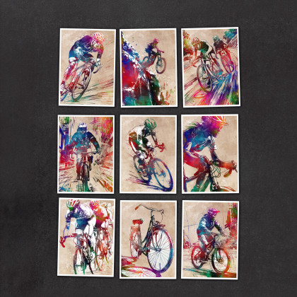 Rowerzyści 2 - zestaw 9 grafik 15x21 cm, Justyna Jaszke, Grafika cyfrowa