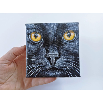 Joanna Podolska - obrazy akryl - Czarny kot, obraz 10x10cm foto #2