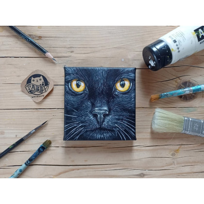 Joanna Podolska - obrazy akryl - Czarny kot, obraz 10x10cm foto #3