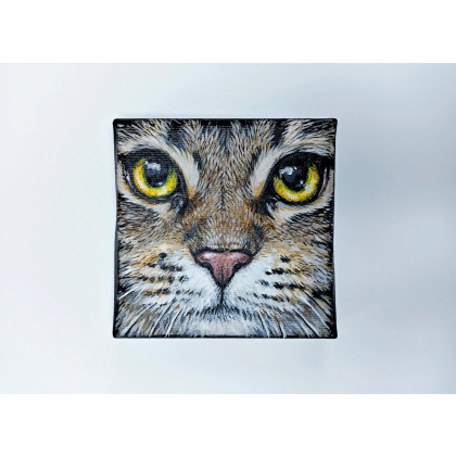 Bury kot, obrazek 10x10cm, Joanna Podolska, obrazy akryl