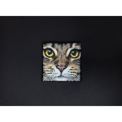 Joanna Podolska - obrazy akryl - Bury kot, obrazek 10x10cm foto #2