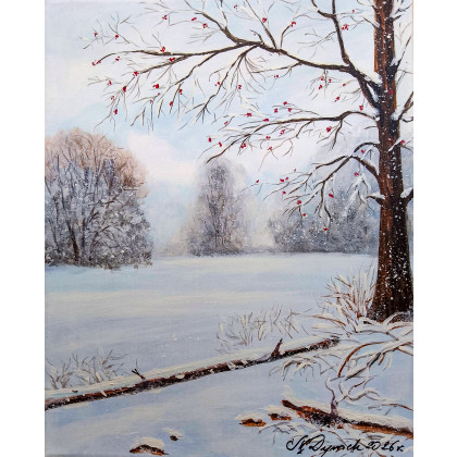 KLASYCZNY PEJZAŻ ZIMOWY W NOWOCZESNYM WYDANIU MALOWANY NA PŁÓTNIE -W BIAŁEJ CISZY, Marzena Dymek, obrazy akryl