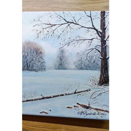 Marzena Dymek - obrazy akryl - KLASYCZNY PEJZAŻ ZIMOWY W NOWOCZESNYM WYDANIU MALOWANY NA PŁÓTNIE -W BIAŁEJ CISZY foto #3