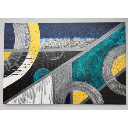 Abstrakcja geometryczna strukturalny - Płótno 60x90, Elżbieta Hanarz, obrazy akryl