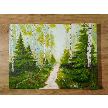 Marzena Dymek - obrazy akryl - PEJZAŻ AKRYLOWY RĘCZNIE MALOWANY NA PŁÓTNIE SZEPT BRZÓZ - 40x30cm (darmowa dostawa) foto #4