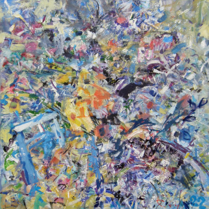 Stół w ogrodzie - obraz olejny, Eryk Maler, obrazy olejne