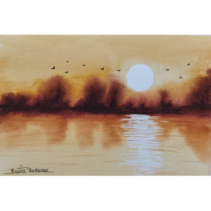 Beata Rudecka - obrazy akwarela - Oryginalna akwarela Słoneczny Przelot 14,7x21 Handmade foto #1