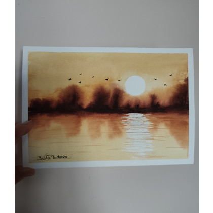 Beata Rudecka - obrazy akwarela - Oryginalna akwarela Słoneczny Przelot 14,7x21 Handmade foto #2