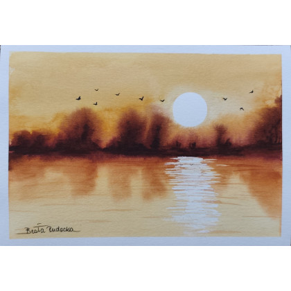 Beata Rudecka - obrazy akwarela - Oryginalna akwarela Słoneczny Przelot 14,7x21 Handmade foto #3