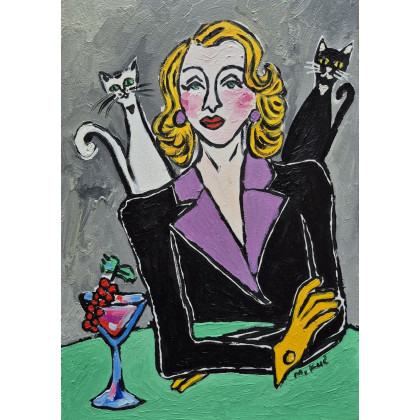 dwa koty i dama, Marlena Kuć, obrazy olejne