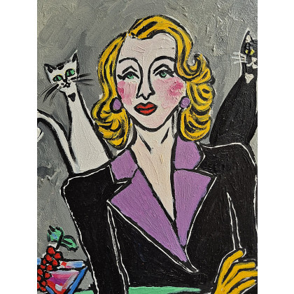 Marlena Kuć - obrazy olejne - dwa koty i dama foto #2