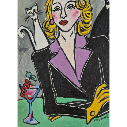 Marlena Kuć - obrazy olejne - dwa koty i dama foto #3