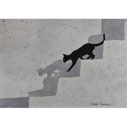 Beata Rudecka - obrazy akwarela - Akwarela Akwarelka Obraz pt: Kot 19 x 26 cm Unikat foto #2