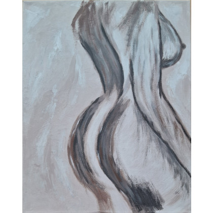 Obraz ręcznie malowany akrylami na płótnie bawełnianym Kobieta abstrakcja minimalistyczna 55x75, Yulia Szczerbak, obrazy akryl