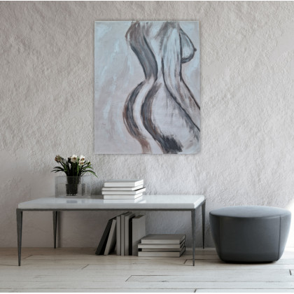 Yulia Szczerbak - obrazy akryl - Obraz ręcznie malowany akrylami na płótnie bawełnianym Kobieta abstrakcja minimalistyczna 55x75 foto #2