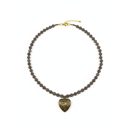 Naszyjnik Vintage z Ażurowym Sercem i Matowym Jadeitem – Elegancja Retro, unikatart, korale,naszyjniki