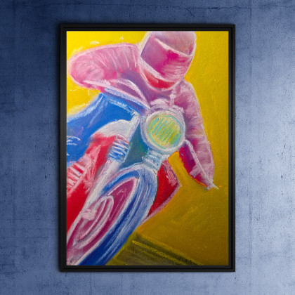 Plakat A3 Motocyklista reprodukcja pasteli suchych, Justyna Jaszke, plakaty