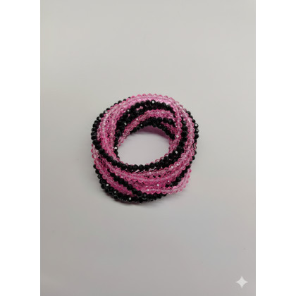 unikatart - korale,naszyjniki - Naszyjnik Beadingowy Black & Pink – Podwójny Sznur na Elastycznej Gumce foto #2