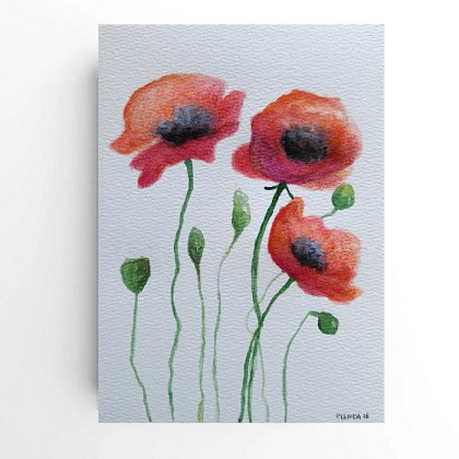 Maki-  akwarela formatu A5, Paulina Lebida, obrazy akwarela