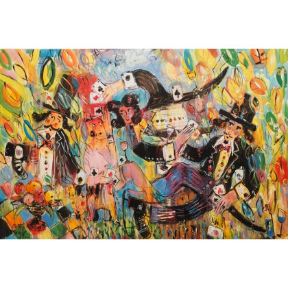 Karciarze i....., Dariusz Grajek, olej + akryl